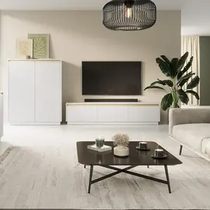 Contemporary White Royal TV Cabinet H42cm W182cm D39cm - Minimalist Storage Solution