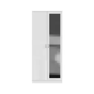 2 Door Mirrored White Gloss Double Wardrobe Scratch Resistant Bedroom Furniture