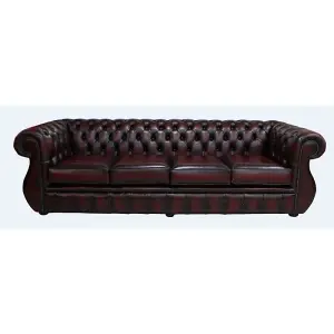 Chesterfield 4 Seater Antique Oxblood Real Leather Sofa Bespoke In Kimberley Style