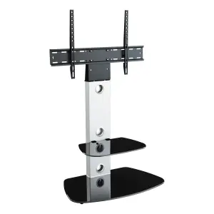 AVF Lucerne 70cm Curved Pedestal TV Stand, for TVs 32-65" - Silver and Black Glass