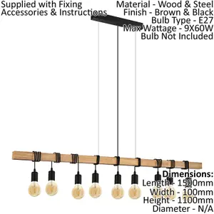 Multi Bulb Ceiling Pendant Light & 2x Matching Wall Lights Black & Wood Trendy