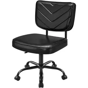 Yaheetech Faux Leather Armless Office Chair with Wheels - Black