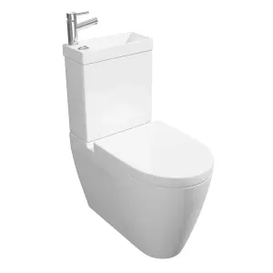 Premium CLOSED BACK - COMBO - Toilet Set + RIGHT HAND BASIN (CITY COMBI) - Rimless Pan - Cistern - Soft Close Seat