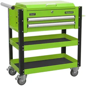 Durable Green Tool & Parts Trolley with Lockable Lid - 925 x 440 x 900mm