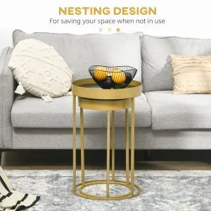 HOMCOM Nesting Coffee Tables Set of 2 Modern Gold End Tables Home Office