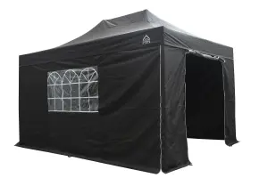 All Seasons Gazebos 3x4.5 Full Waterproof Pop Up Gazebo with 4 Heavyweight Side Panels and Accessories Black