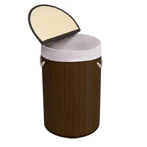 MantraRaj Bamboo Laundry Basket with Handles 50L Folding Bamboo Hamper Basket With Lid (Dark Brown)