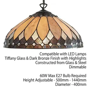 Tiffany Glass Hanging Ceiling Pendant Light Dark Bronze 400mm Lamp Shade i00085