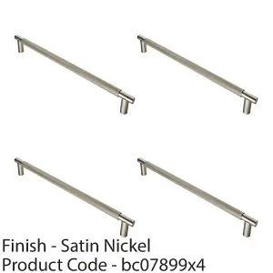 4 PACK - Luxury T Bar Knurled Pull Handle - 450mm Satin Nickel - Kitchen Door Cabinet