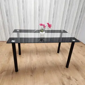 Dining Table Black Glass Kitchen Place for 4 Seats, Dining Table Only (Black H 75 x L 120 x W 70 cm)