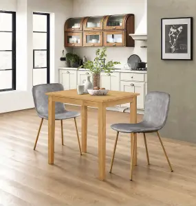 Hallowood Furniture Ledbury Light Oak Small Dining Table with 2 Grey Leather Effect Chairs