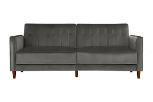 Pin tufted transitional Sofa Bed in velvet grey