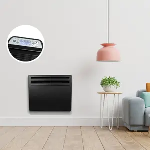 Electric Panel Heater Eco Thermostat 1000W Wall Mounted or Free Standing Black