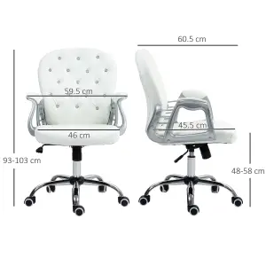 Vinsetto Office Chair PU Diamante Padded Ergonomic 360 degree Swivel White