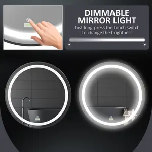 kleankin Wall Mounted Round LED Bathroom Mirror with 3 Light Colours, Black