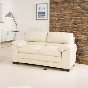 Genoa 162cm Cream Bonded Leather 2 Seat Sofa Removable Back Sections For Easy Delivery