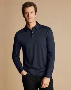 Long Sleeve Smart Jersey Cotton Polo - Navy Size Small By Charles Tyrwhitt