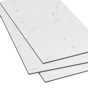 GoodHome Mambo White Natural Marble effect Textured Click vinyl Tile, 1.92m²