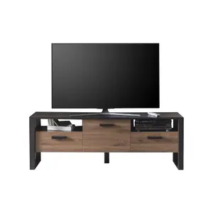 Elegant Nordi 03 TV Cabinet H630mm W1810mm D440mm - Okapi Walnut & Black Matt with Versatile Storage