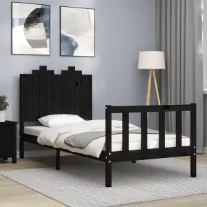 Berkfield Bed Frame with Headboard Black 90x200 cm Solid Wood