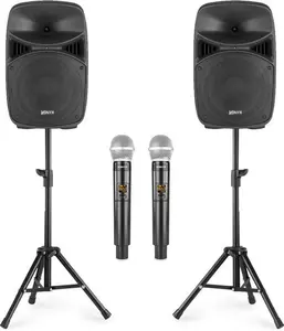 Professional Karaoke System With Wireless Mics & Stands - Vonyx VPS102A