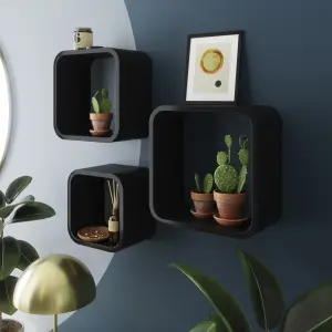 GoodHome Cusko Black Cube shelf (L)32.5cm x (D)15.5cm, Set of 3