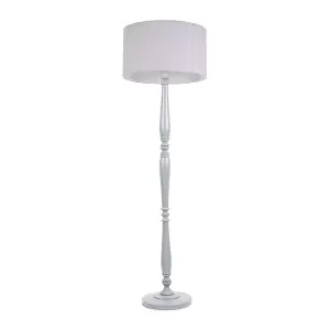 ValueLights Victoria Traditional Grey Wood Candlestick Floor Lamp with Grey Drum Shade