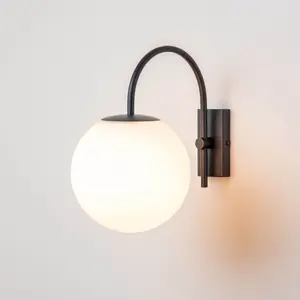 houseof Hanging Metal and Frosted Glass Globe Orb Outdoor Wall Light Lantern - Charcoal Grey Black