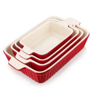  4 Piece Ceramic Baking Dish Set Red