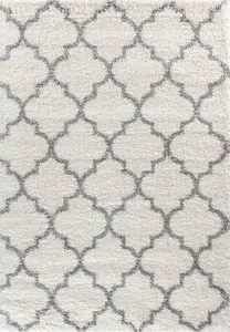 Moroccan Berber Shaggy Rugs Living Room Trellis Light Cream 120x170 cm