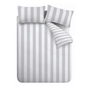 Catherine Lansfield Cove Stripe Reversible Duvet Cover Set with Pillowcase Silver Grey