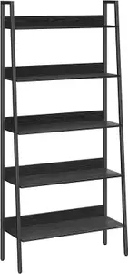 VASAGLE Narrow Ladder Shelf, 5-Tier Vertical Bookcase, Space-Saving Organizer for Versatile Spaces, Ebony Black and Ink Black