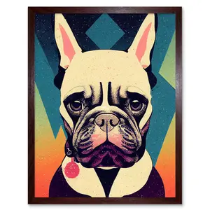 French Bulldog Geometric Pastel Modern - Print Brown Framed Unframed / 25.9cm H x 20.6cm W x 1.5cm D