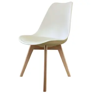 Soho Vanilla Plastic Dining Chair with Squared Light Wood Legs