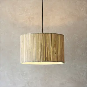 Hanging Ceiling Pendant Light - Natural Seagrass & Matt Black - 10W LED E27