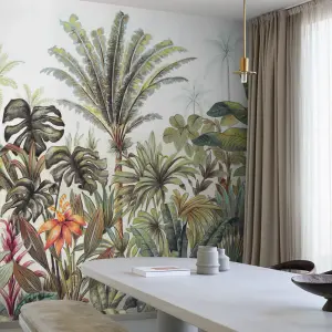 Grandeco Hayley Jungle Palm Trees 7 Lane Textured Mural,  2.8 x 3.71m, Green