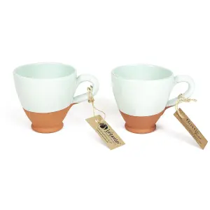 Rustic Pastel Half Dipped Terracotta Kitchen Set of 2 Everyday Cups Pale Green 9.5cm