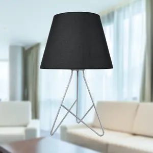 First Choice Lighting Tripod Silver 42cm Table Lamp With Black Fabric Shade