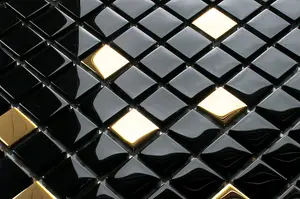 Glass mosaic on mesh for bathroom or kitchen 300mm x 300mm - Nero Gold