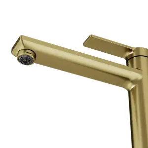 GoodHome Akita Tall Satin Brass effect Round Basin Mixer Tap