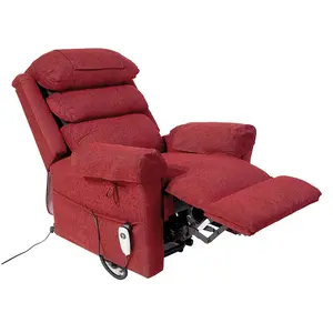 Wall Hugging Rise & Recline Arm Chair - Waterfall Pillow - Red Chenille Fabric