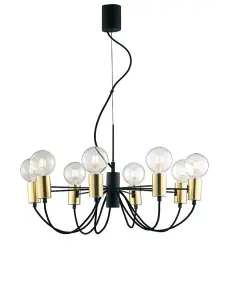 Luminosa Axon 8 Arm Ceiling Pendant, Black, Gold, E27