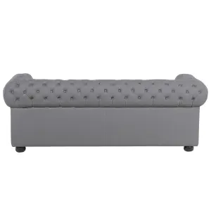 3 Seater Leather Sofa Grey CHESTERFIELD