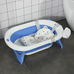 HOMCOM Foldable Baby Bath Tub Ergonomic with Temperature-Induced Plug