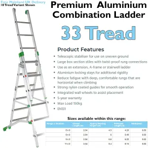 PREMIUM 33 Tread Combination Ladder 3 Section Extension Step Frame & Stairwell