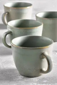 Next Set Of 4 Sage Green Logan Reactive Glaze Mugs - Sage Green