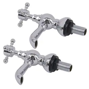 Rinse Bathrooms Traditional Pair of Bathroom Sink Basin Taps Twin Cross Head Brass Faucet Polished Chrome Basin Pillar Taps