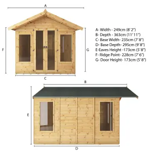 Mercia Sussex 10x8 ft with Double door & 4 windows Apex Wooden Summer house