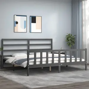 Berkfield Bed Frame with Headboard Grey 200x200 cm Solid Wood