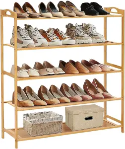 MantraRaj 4 Tier Bamboo Shoe Rack Storage Shelf Footwear Rack Wooden Storage Shelves Plants Shoe Storage Organizer Entryway Shelf